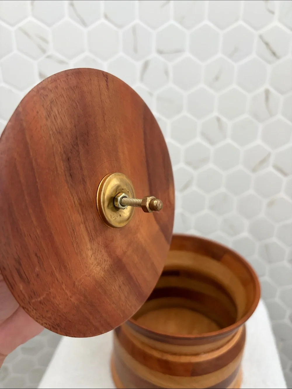 Handmade Wooden Storage Jar - Brown
